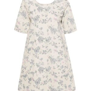 GANNI Cream Floral Short Sleeve A-Line Dress